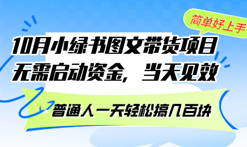 10月份小绿书图文带货项目 无需启动资金 当天见效 普通人一天轻松搞几百块-一新网创