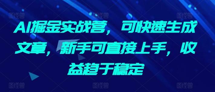 AI掘金实战营，可快速生成文章，新手可直接上手，收益趋于稳定-一新网创