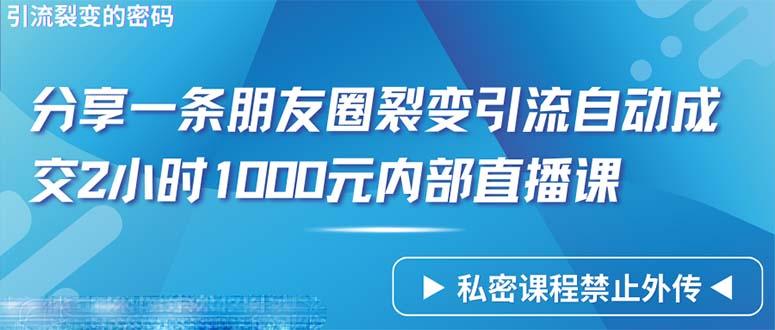 (9850期)仅靠分享一条朋友圈裂变引流自动成交2小时1000内部直播课程-一新网创