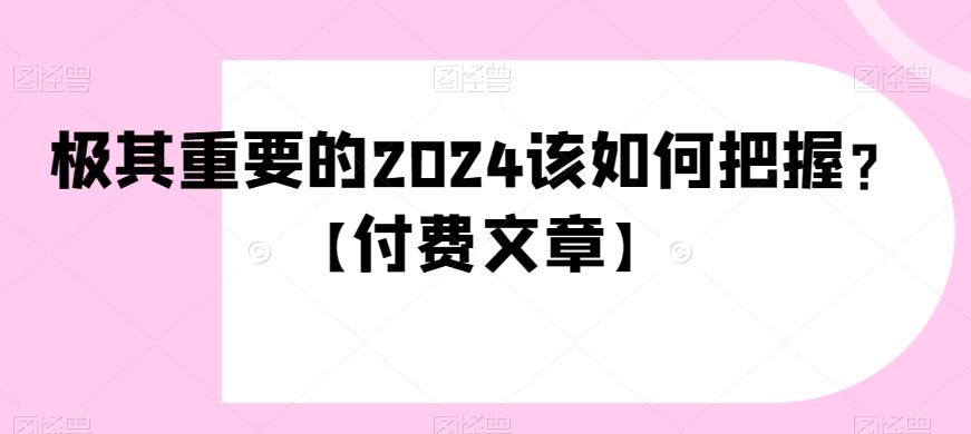 极其重要的2024该如何把握？【付费文章】-一新网创