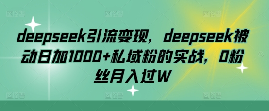 deepseek引流变现，deepseek被动日加1000+私域粉的实战，0粉丝月入过W-一新网创