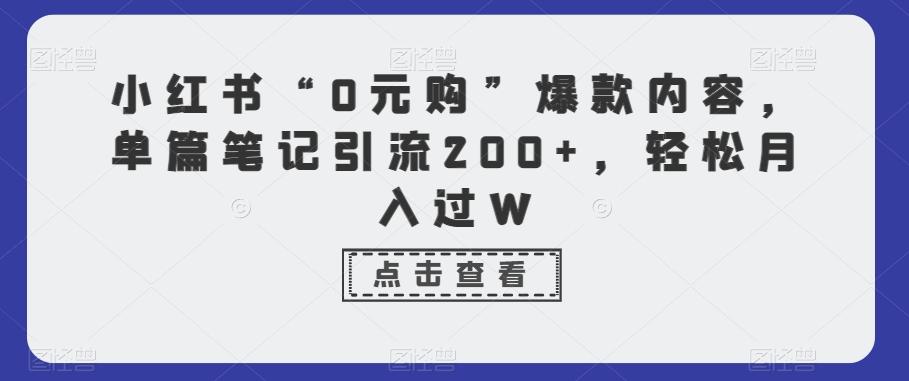 小红书“0元购”爆款内容，单篇笔记引流200+，轻松月入过W-一新网创