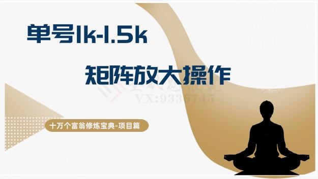 十万个富翁修炼宝典15.单号1k-1.5k，矩阵放大操作-一新网创