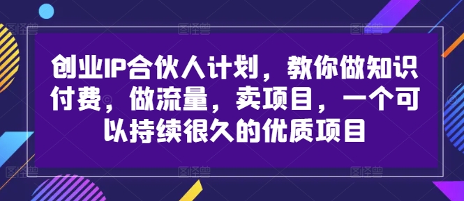 创业IP合伙人计划，教你做知识付费，做流量，卖项目，一个可以持续很久的优质项目-一新网创