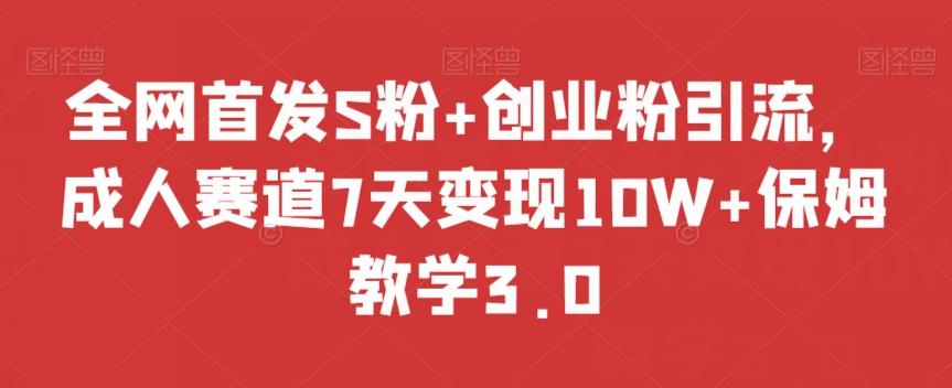 全网首发S粉+创业粉引流，成人赛道7天变现10W+保姆教学3.0【揭秘】-一新网创