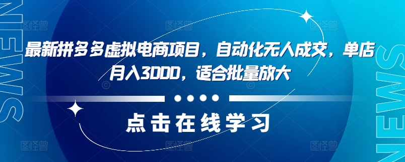 最新拼多多虚拟电商项目，自动化无人成交，单店月入3000，适合批量放大-一新网创