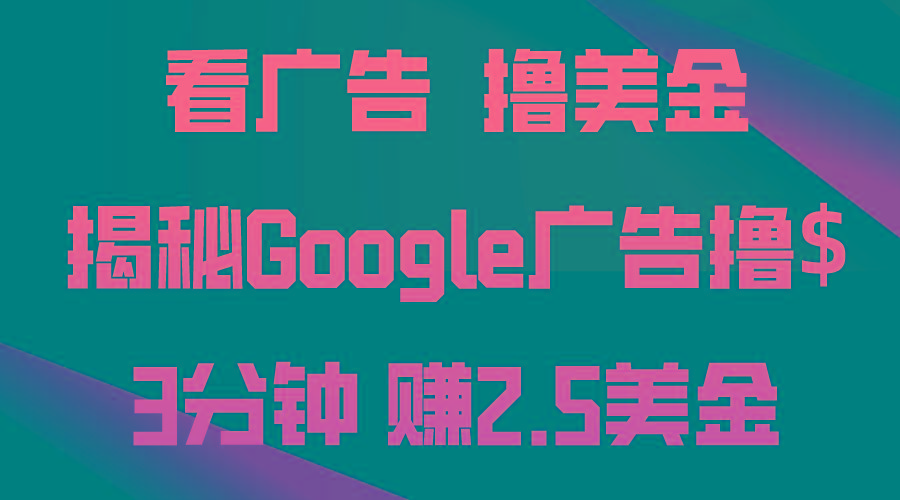 看广告，撸美金！3分钟赚2.5美金！日入200美金不是梦！揭秘Google广告...-一新网创