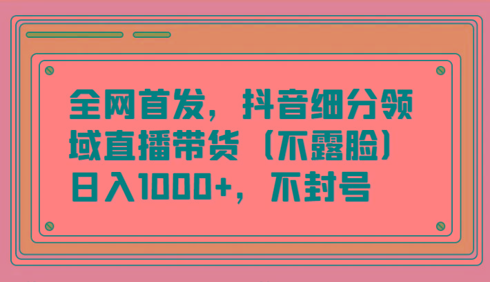 全网首发，抖音细分领域直播带货(不露脸)项目，日入1000+，不封号-一新网创