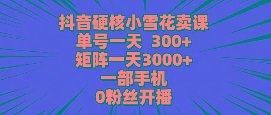 (9551期)抖音硬核小雪花卖课，单号一天300+，矩阵一天3000+，一部手机0粉丝开播-一新网创