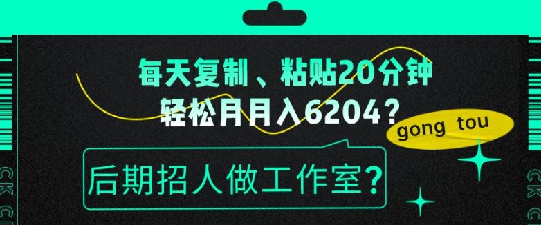 每天复制、粘贴20分钟，轻松月入6204？后期招人做工作室？-一新网创